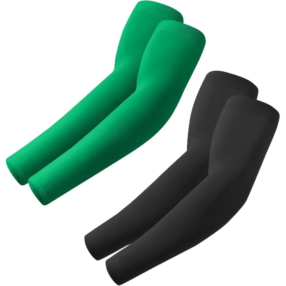 imageArm Sleeves Cooling UV Sun Protection Sports Compression for MenWomen2 Pairs  Blackgreen