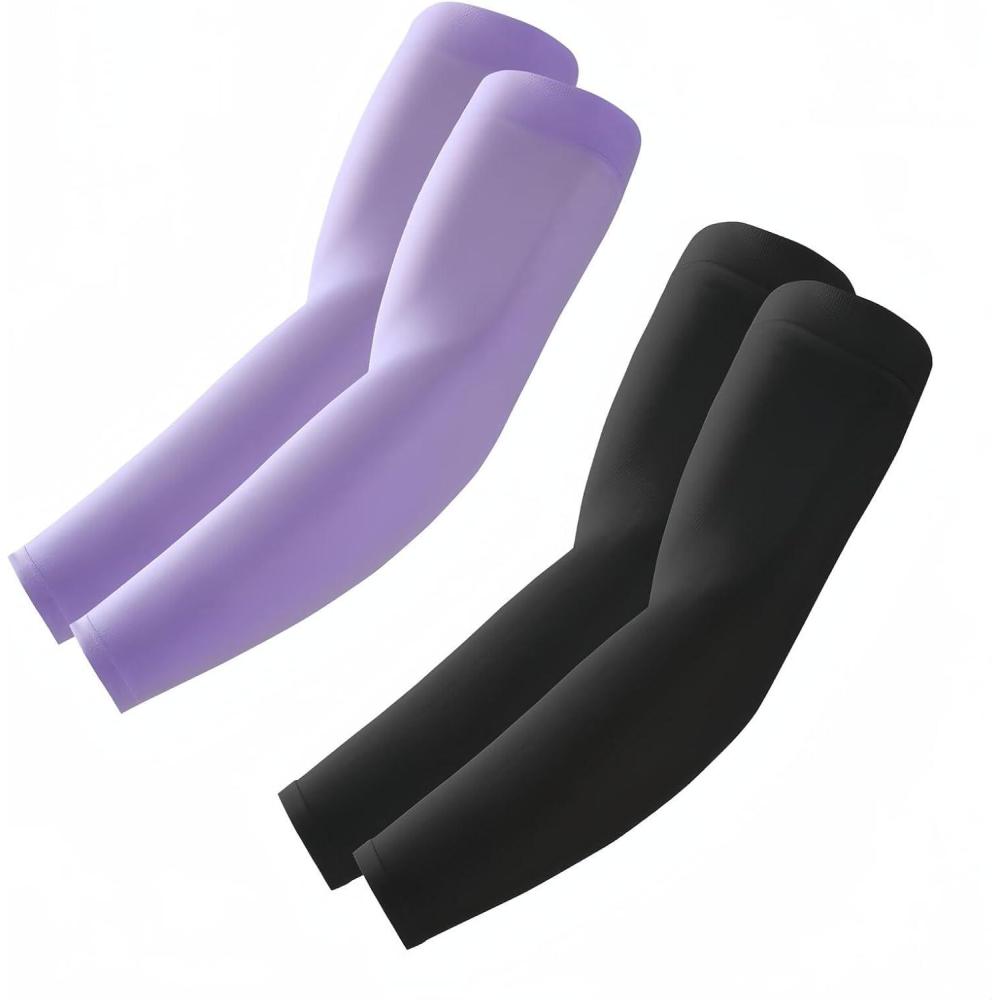 imageArm Sleeves Cooling UV Sun Protection Sports Compression for MenWomen2 Pairs  Blackpurple