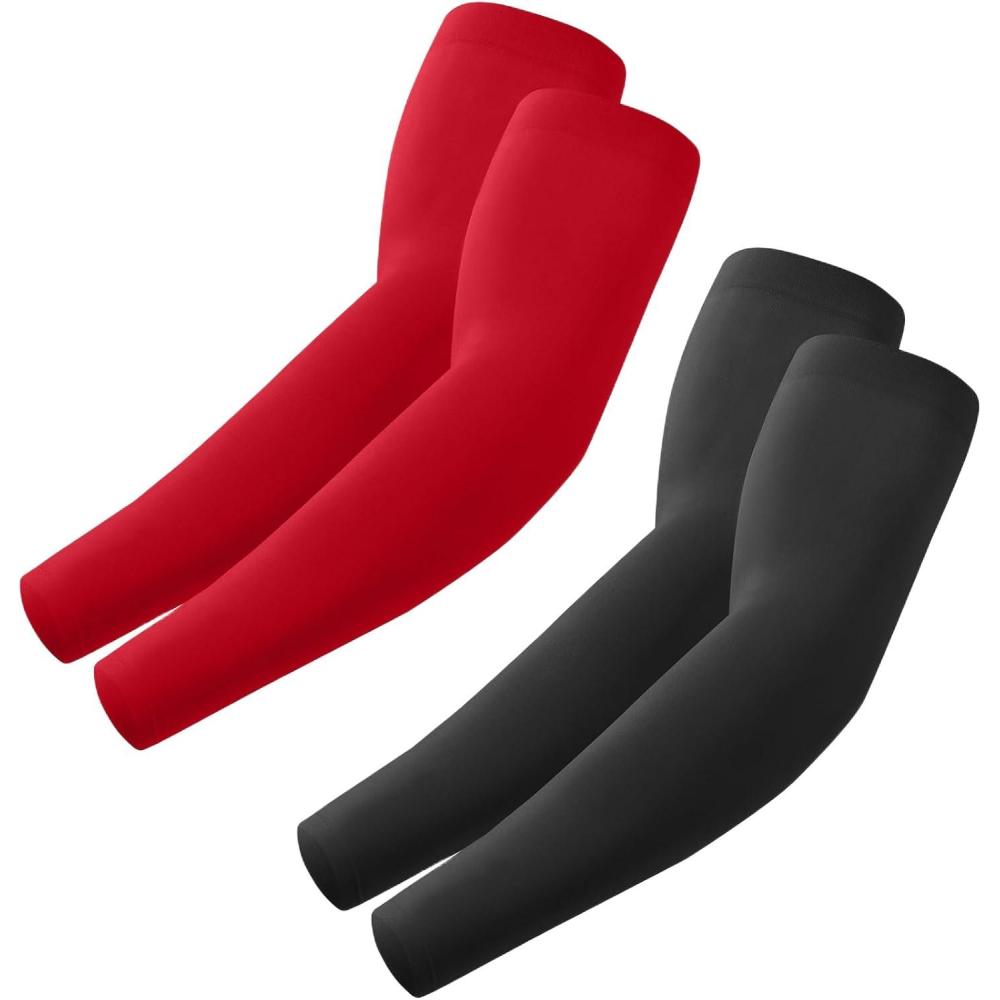 imageArm Sleeves Cooling UV Sun Protection Sports Compression for MenWomen2 Pairs  Blackred