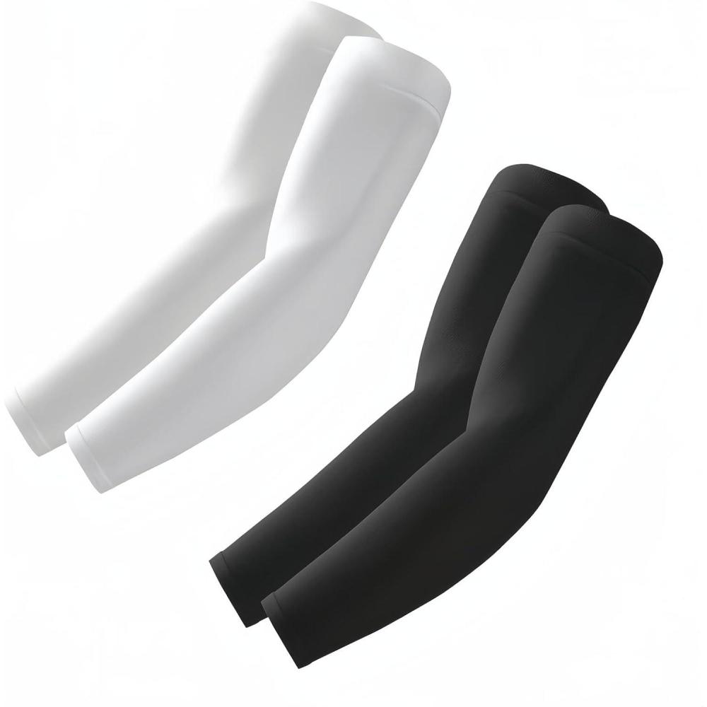 imageArm Sleeves Cooling UV Sun Protection Sports Compression for MenWomen2 Pairs  Blackwhite
