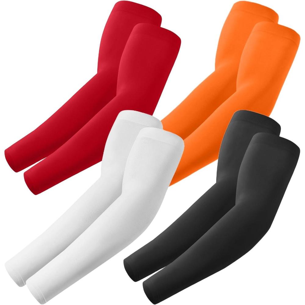 imageArm Sleeves Cooling UV Sun Protection Sports Compression for MenWomen4 Pairs  Blackwhiteredorange
