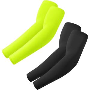 Arm Sleeves, Cooling UV Sun Protection Sports Compression for Men/Women(2 Pairs – Black+fluorescent)