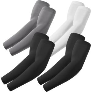 Arm Sleeves, Cooling UV Sun Protection Sports Compression for Men/Women(4 Pairs – 2 Black+dark Gray+white)