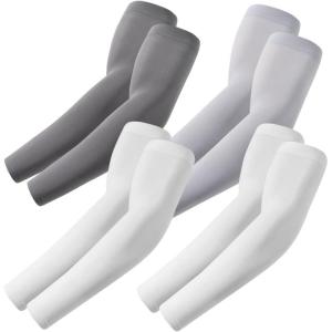 Arm Sleeves, Cooling UV Sun Protection Sports Compression for Men/Women(4 Pairs – 2 White+dark Gray+light Gray)