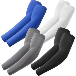 Arm Sleeves, Cooling UV Sun Protection Sports Compression for Men/Women(4 Pairs – Black+white+dark Gray+blue)