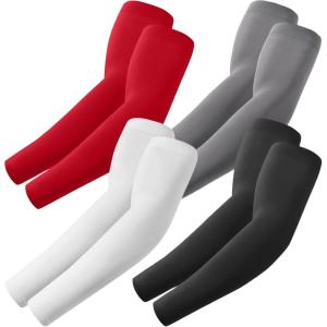 Arm Sleeves, Cooling UV Sun Protection Sports Compression for Men/Women(4 Pairs – Black+white+dark Gray+red)