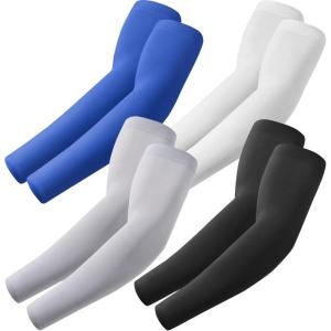 Arm Sleeves, Cooling UV Sun Protection Sports Compression for Men/Women(4 Pairs – Black+white+light Gray+blue)