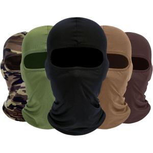 Balaclava Ski Mask, 5 Pack Neck Gaiter Motorcycle Scarf Summer Cooling UV Protector Men/Women(Black+sand+brown+army Green+camo)