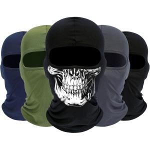 Balaclava Ski Mask, 5 Pack Neck Gaiter Motorcycle Scarf Summer Cooling UV Protector Men/Women(Black+skull+navy Blue+army Green+dark Gray)