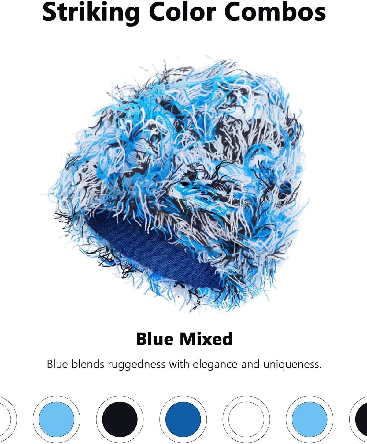 imageDistressed Beanie Fuzzy Shiesty Yeat Warm One Size for Men Women Winter Fashion Knit CapBlue Mixed