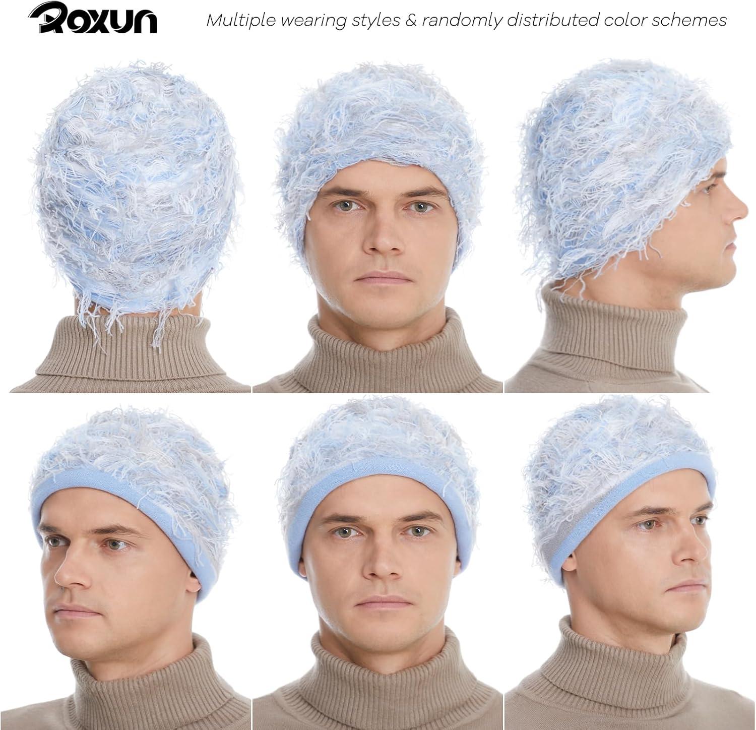 imageDistressed Beanie Fuzzy Shiesty Yeat Warm One Size for Men Women Winter Fashion Knit CapLight Blue Mixed