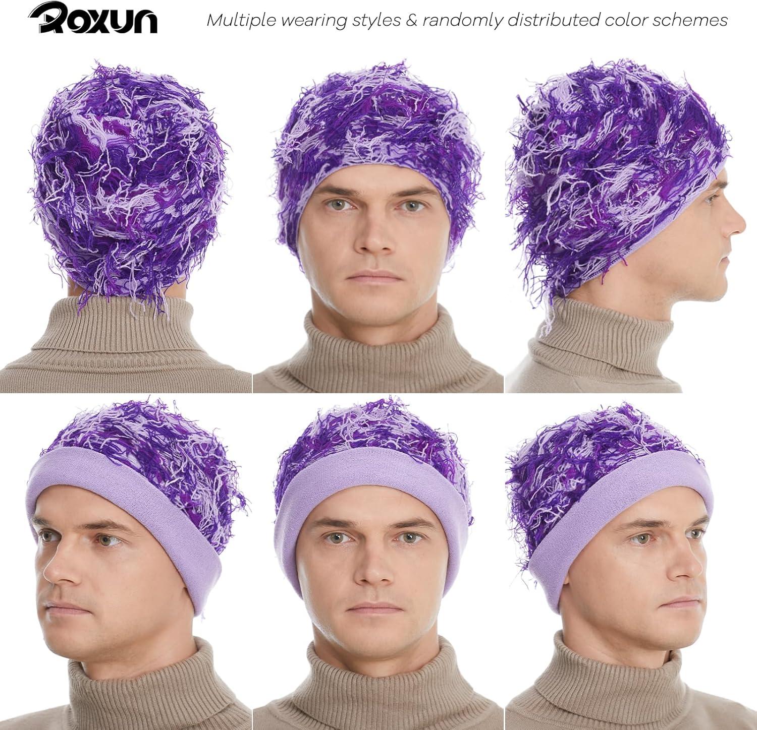 imageDistressed Beanie Fuzzy Shiesty Yeat Warm One Size for Men Women Winter Fashion Knit CapPurple Mixed