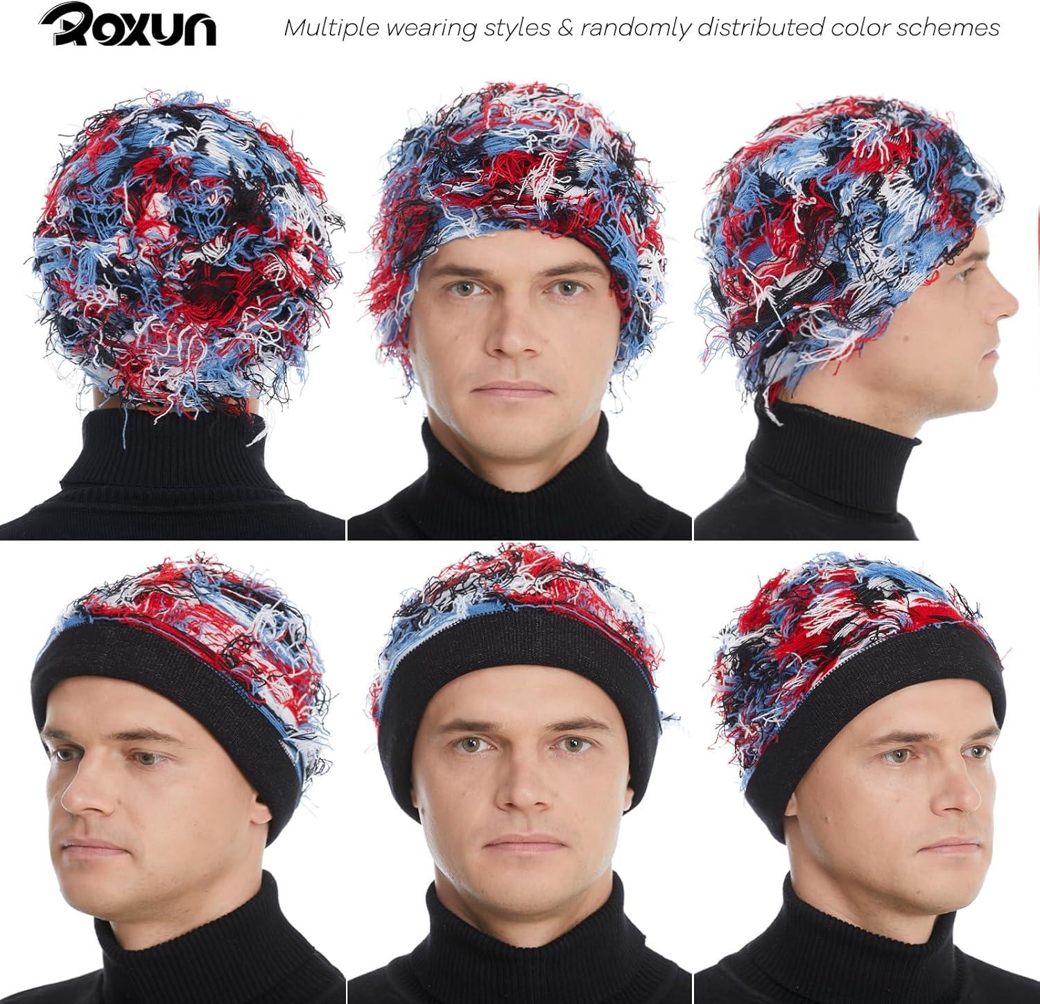 imageDistressed Beanie Fuzzy Shiesty Yeat Warm One Size for Men Women Winter Fashion Knit CapRed Blue Mixed