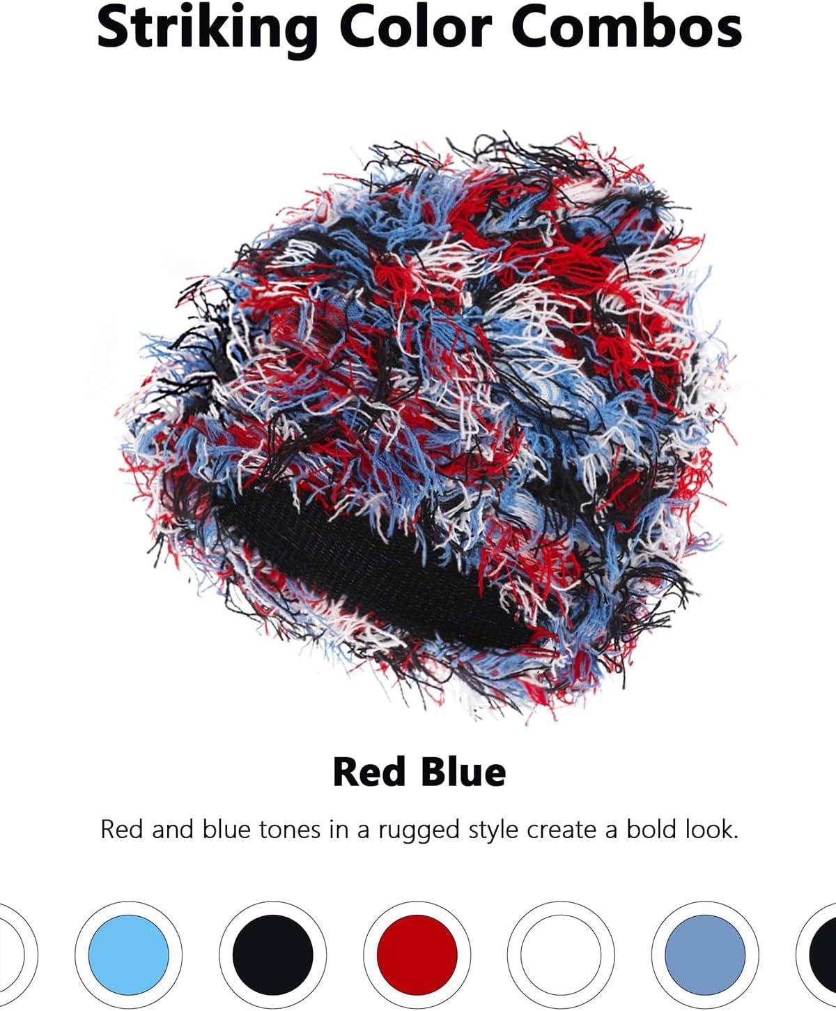 imageDistressed Beanie Fuzzy Shiesty Yeat Warm One Size for Men Women Winter Fashion Knit CapRed Blue Mixed