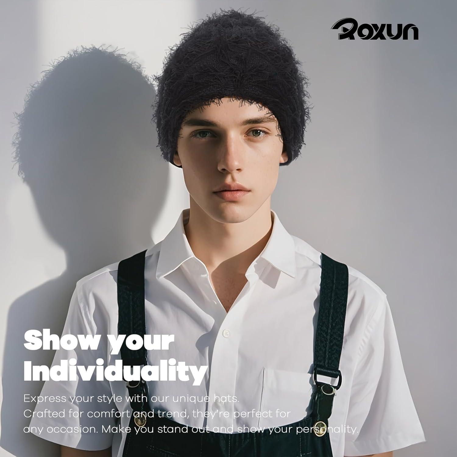 imageDistressed Beanie Fuzzy Shiesty Yeat Warm One Size for Men Women Winter Fashion Knit CapRed Blue Mixed