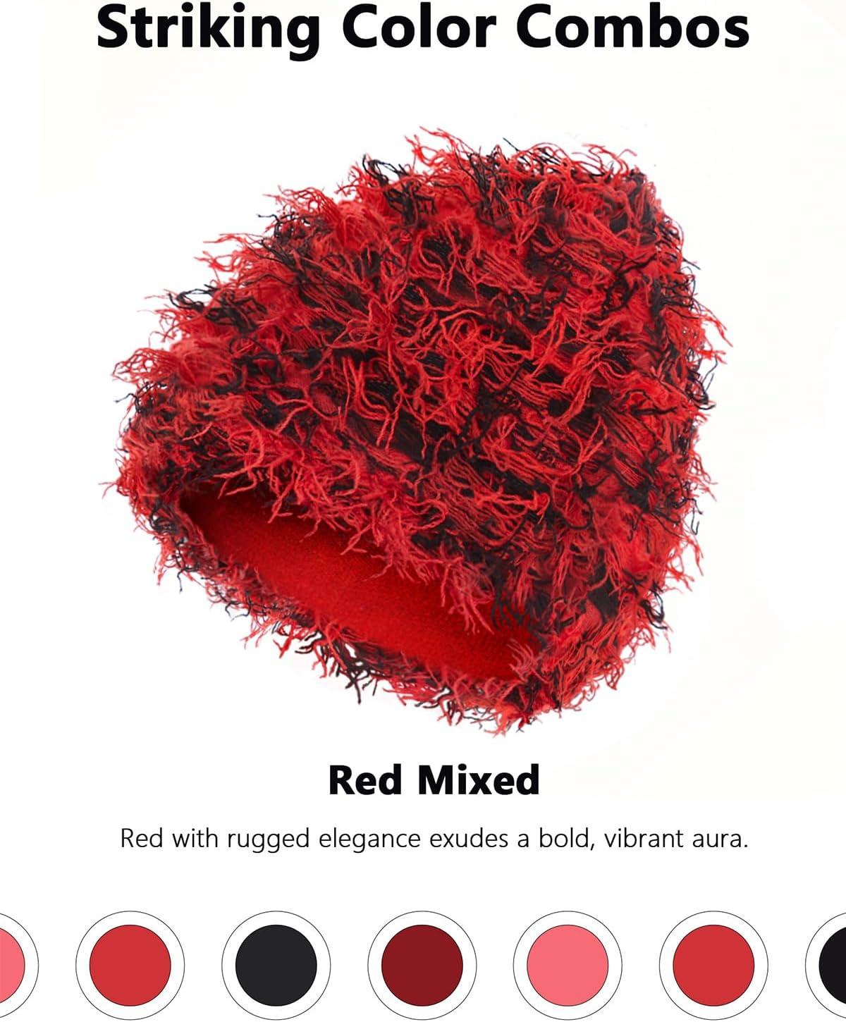 imageDistressed Beanie Fuzzy Shiesty Yeat Warm One Size for Men Women Winter Fashion Knit CapRed Mixed