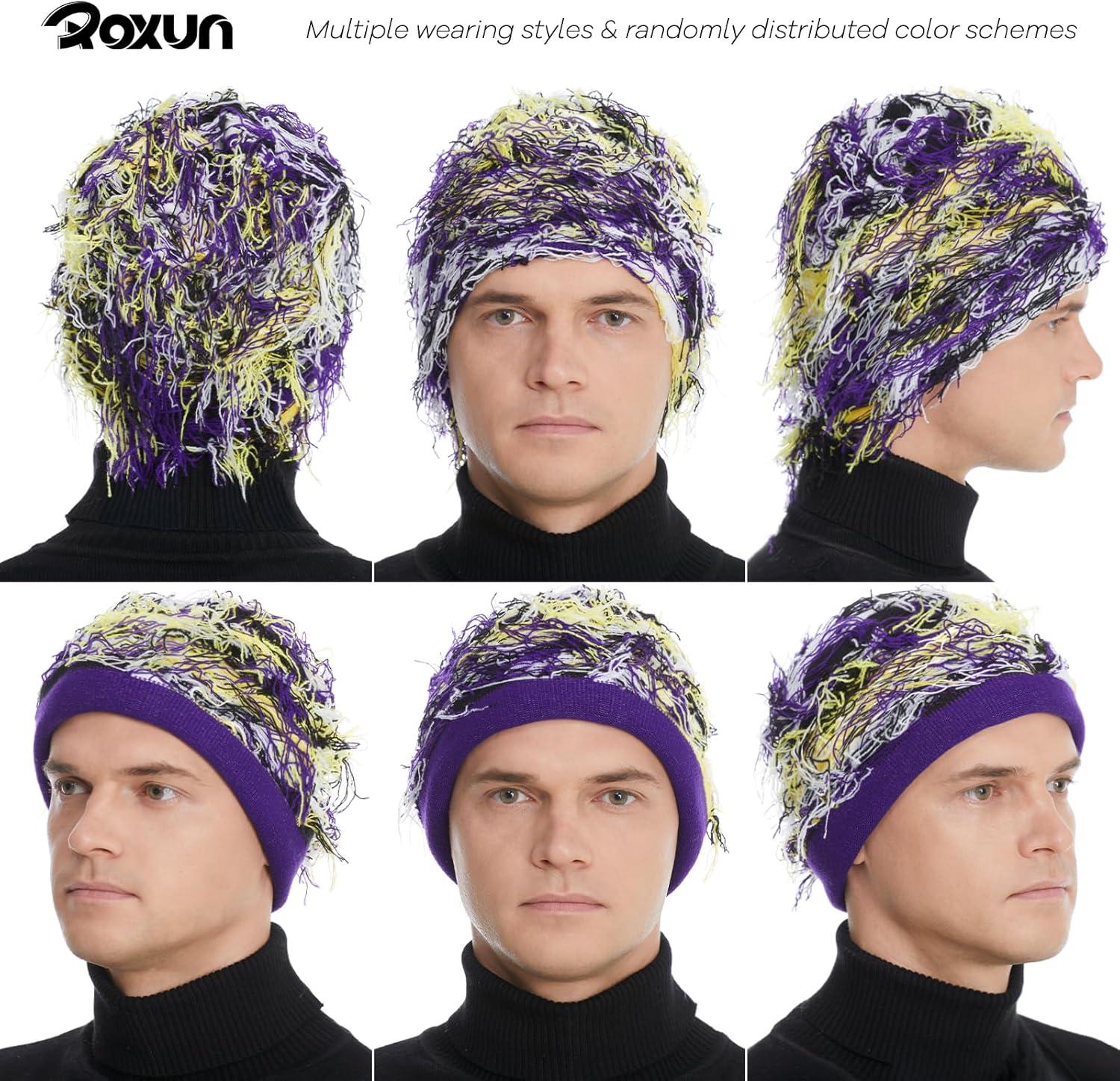 imageDistressed Beanie Fuzzy Shiesty Yeat Warm One Size for Men Women Winter Fashion Knit CapYellow Purple Mixed