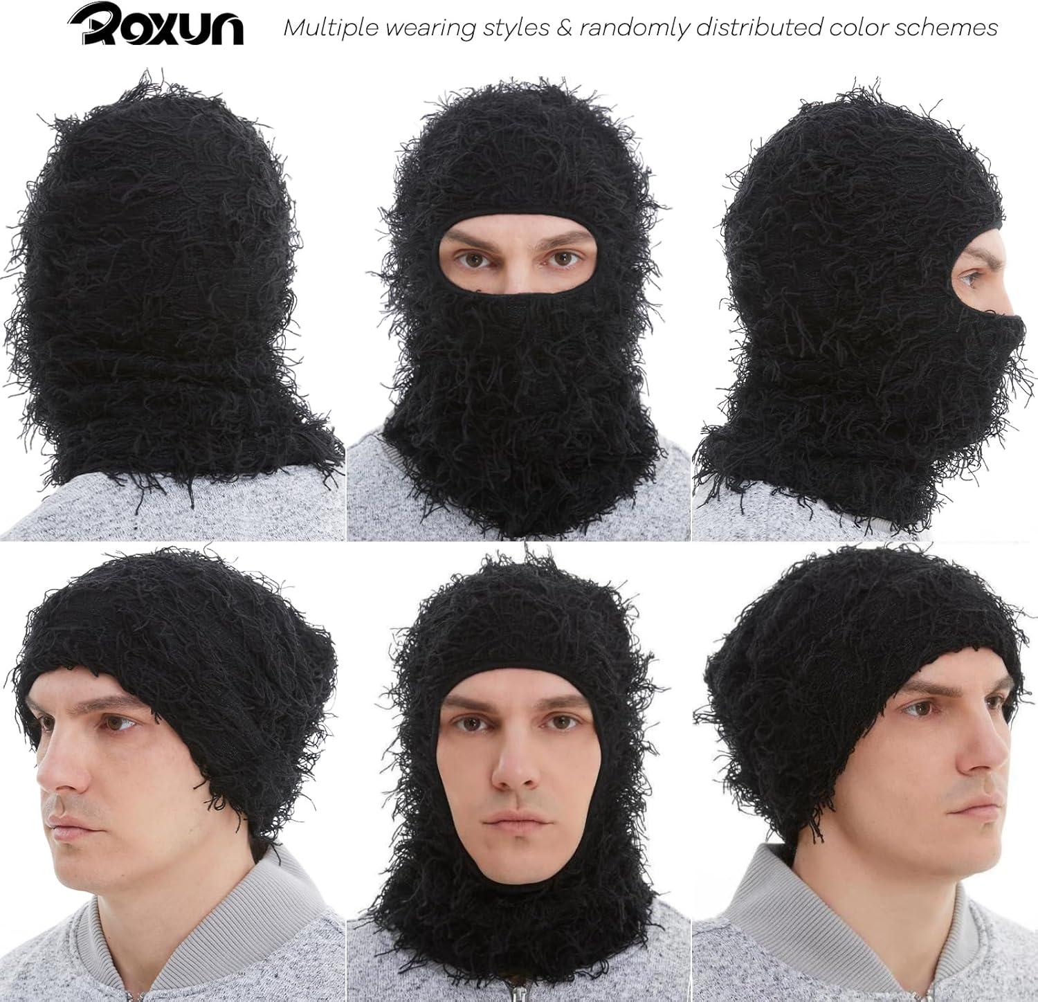 imageDistressed Ski Mask Balaclava Yeat Shiesty Fluffy Knitted Full Face Mask for MenWomenBlack