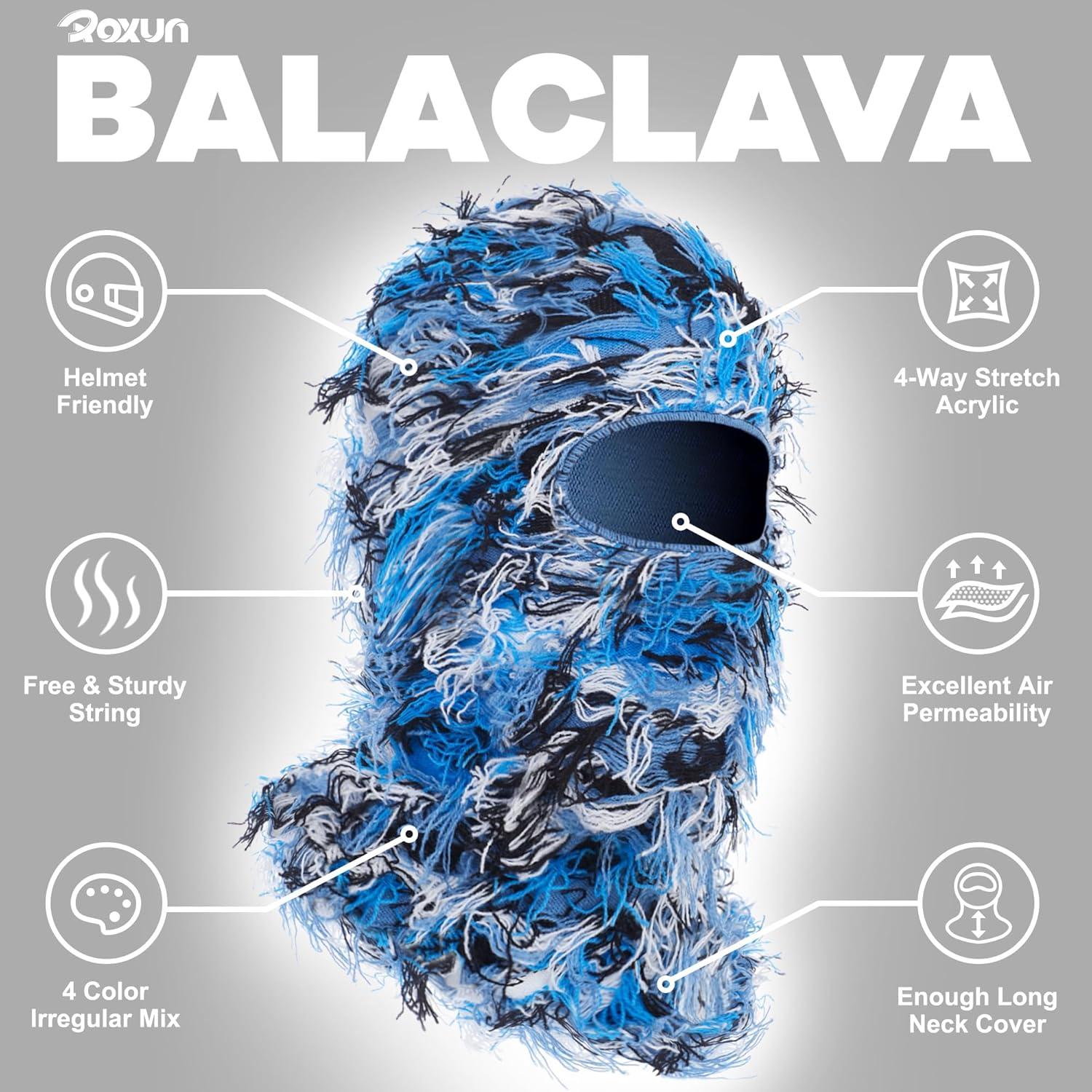 imageDistressed Ski Mask Balaclava Yeat Shiesty Fluffy Knitted Full Face Mask for MenWomenBlue Mixed