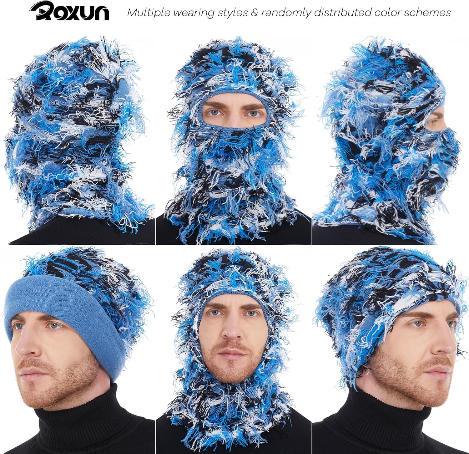 imageDistressed Ski Mask Balaclava Yeat Shiesty Fluffy Knitted Full Face Mask for MenWomenBlue Mixed