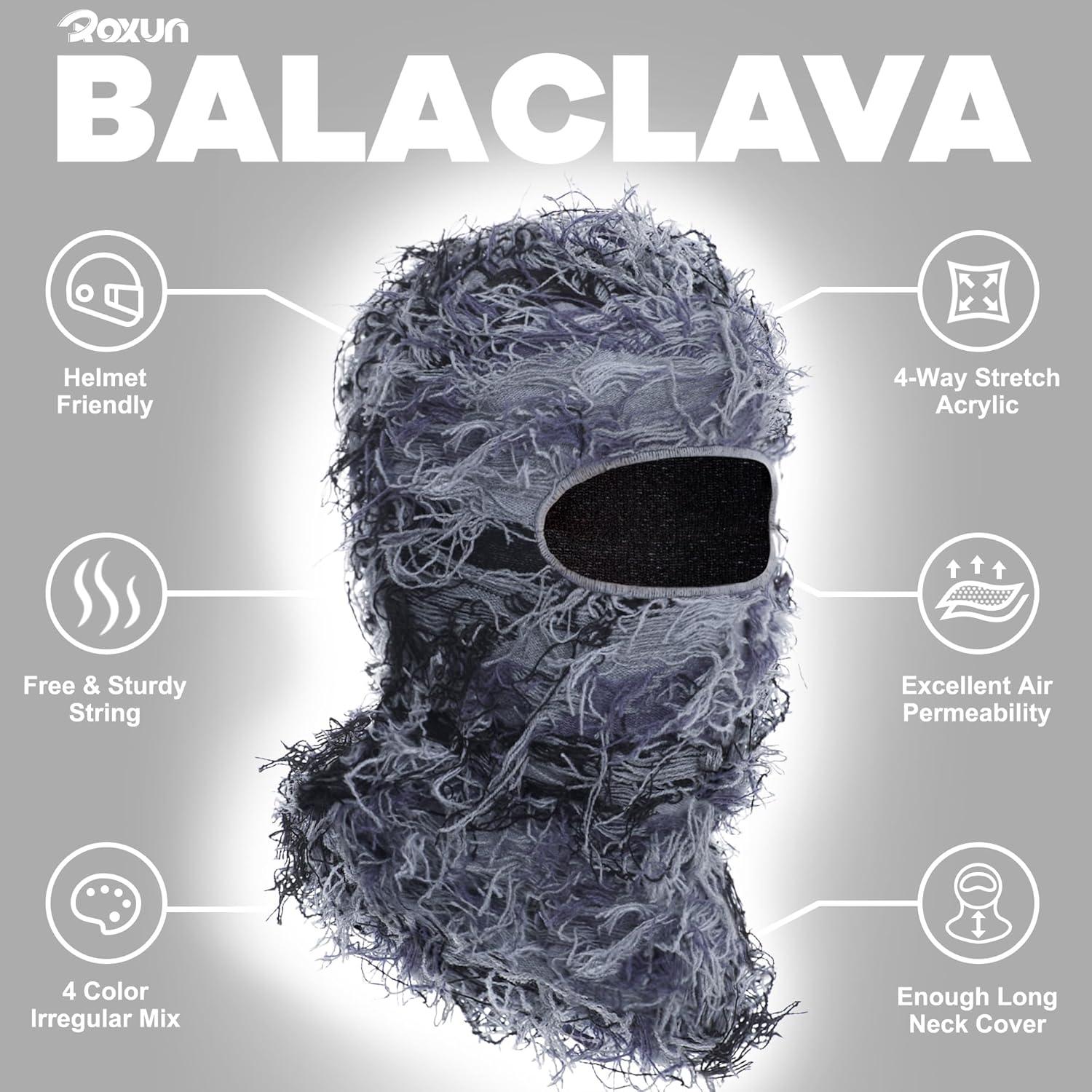 imageDistressed Ski Mask Balaclava Yeat Shiesty Fluffy Knitted Full Face Mask for MenWomenGray Mixed
