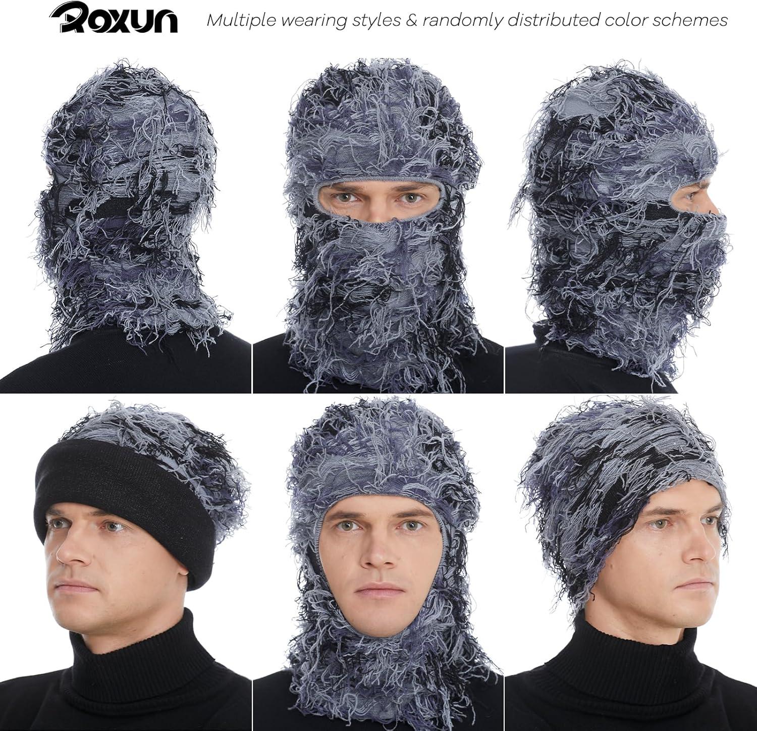 imageDistressed Ski Mask Balaclava Yeat Shiesty Fluffy Knitted Full Face Mask for MenWomenGray Mixed