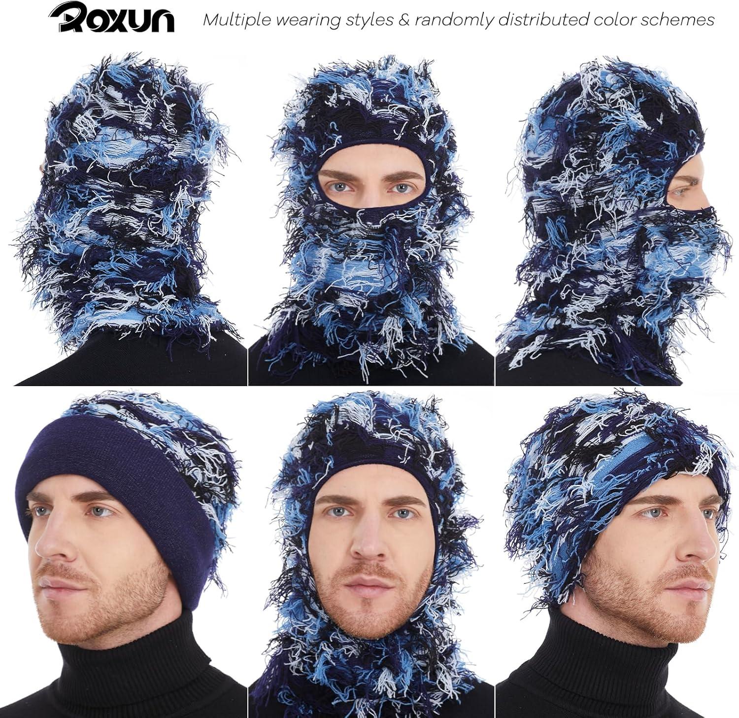 imageDistressed Ski Mask Balaclava Yeat Shiesty Fluffy Knitted Full Face Mask for MenWomenNavy Mixed
