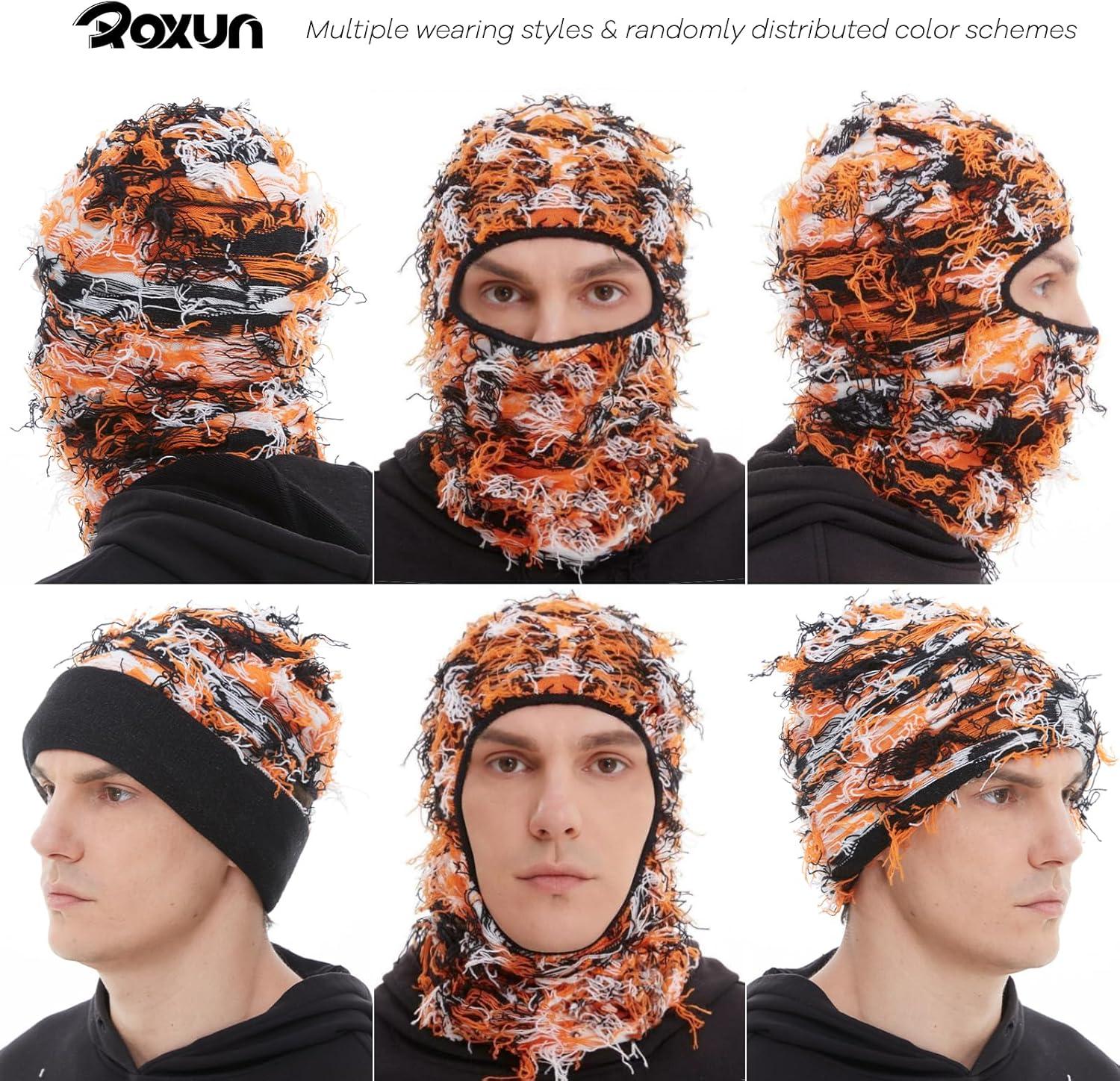 imageDistressed Ski Mask Balaclava Yeat Shiesty Fluffy Knitted Full Face Mask for MenWomenOrange Mixed