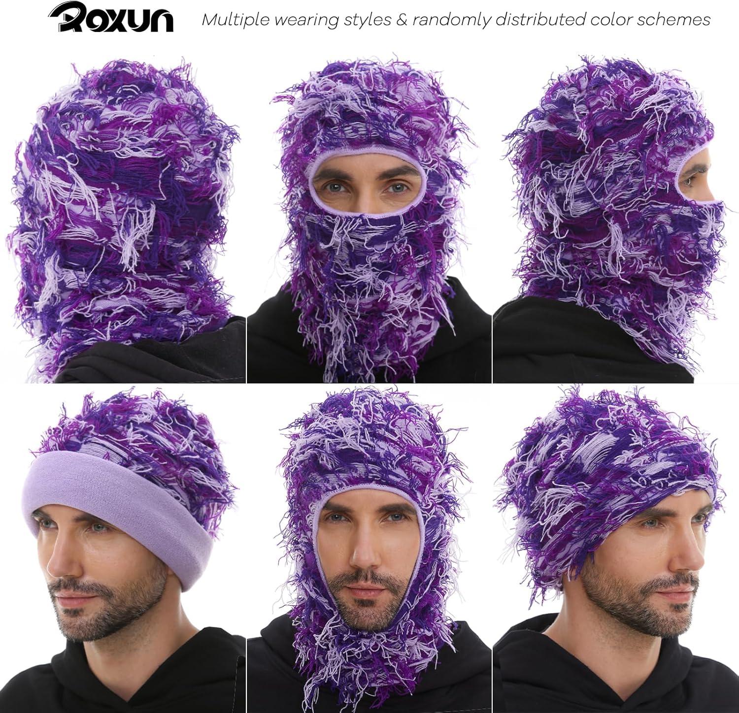 imageDistressed Ski Mask Balaclava Yeat Shiesty Fluffy Knitted Full Face Mask for MenWomenPurple Mixed