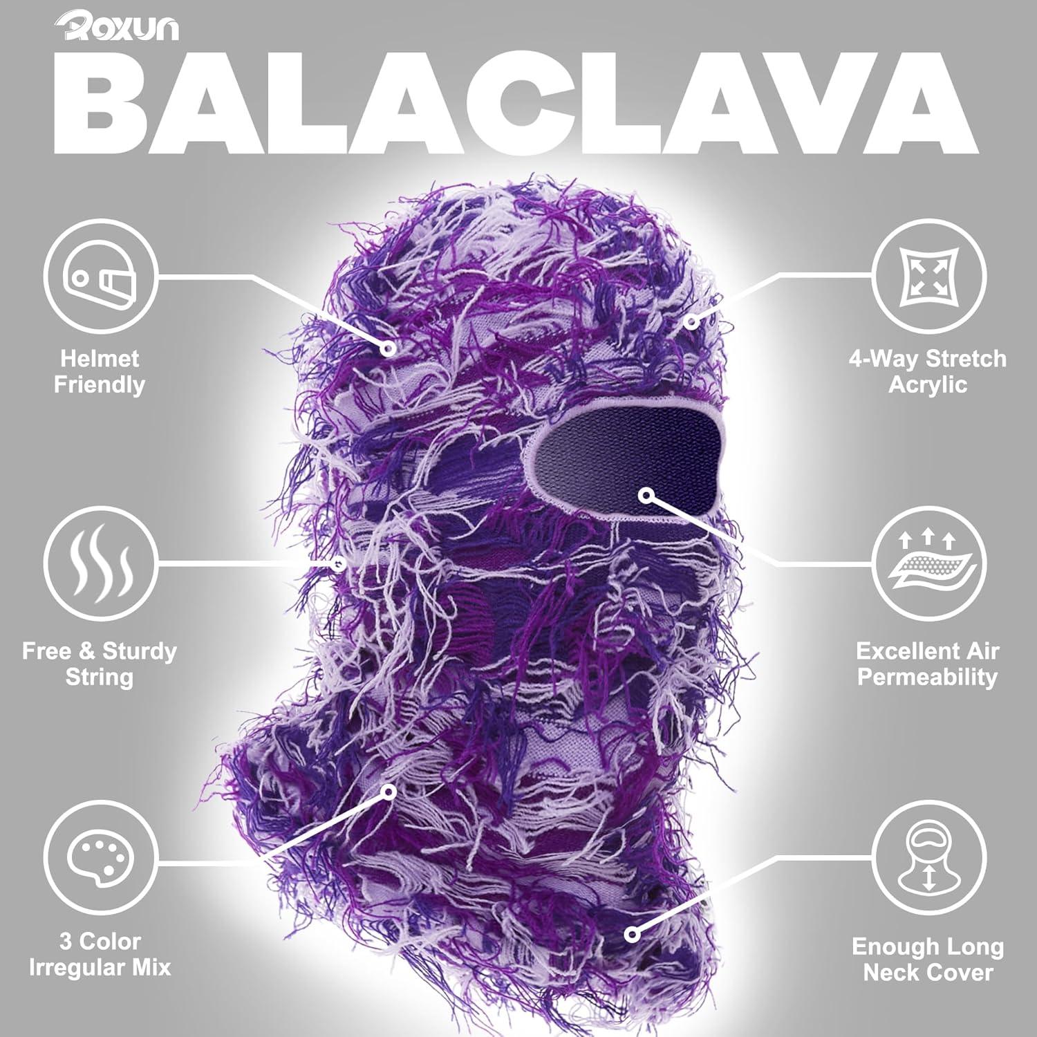 imageDistressed Ski Mask Balaclava Yeat Shiesty Fluffy Knitted Full Face Mask for MenWomenPurple Mixed