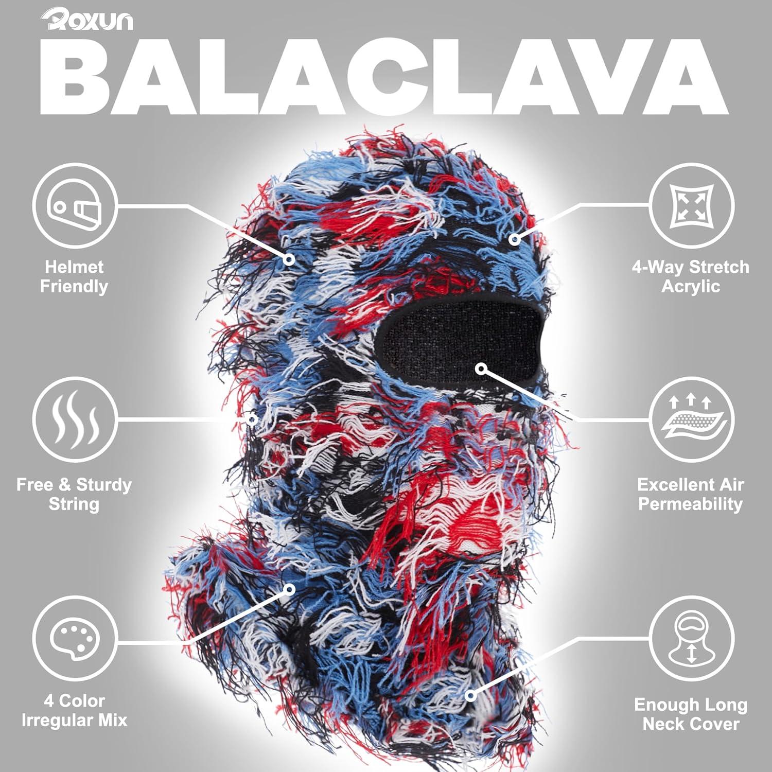 imageDistressed Ski Mask Balaclava Yeat Shiesty Fluffy Knitted Full Face Mask for MenWomenRed Blue