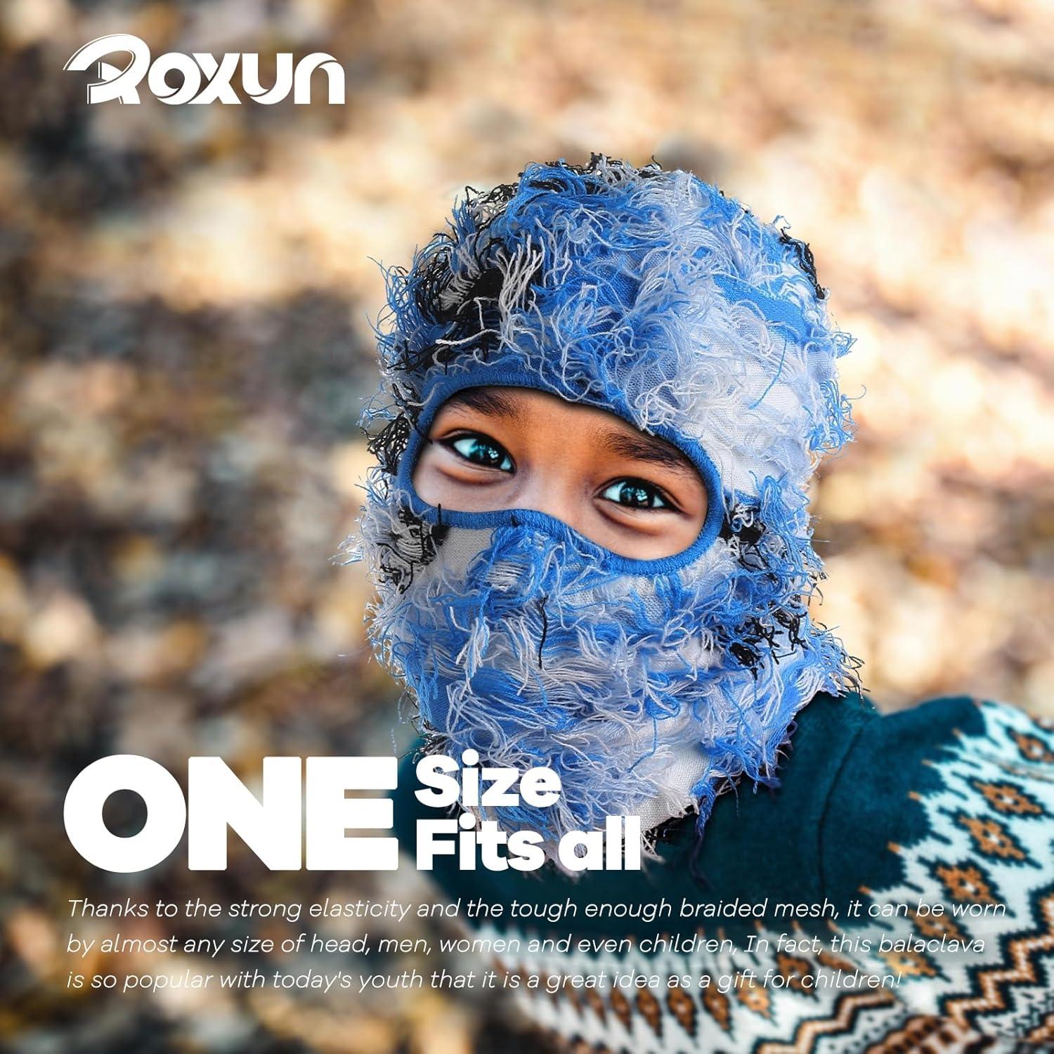 imageDistressed Ski Mask Balaclava Yeat Shiesty Fluffy Knitted Full Face Mask for MenWomenRed Blue