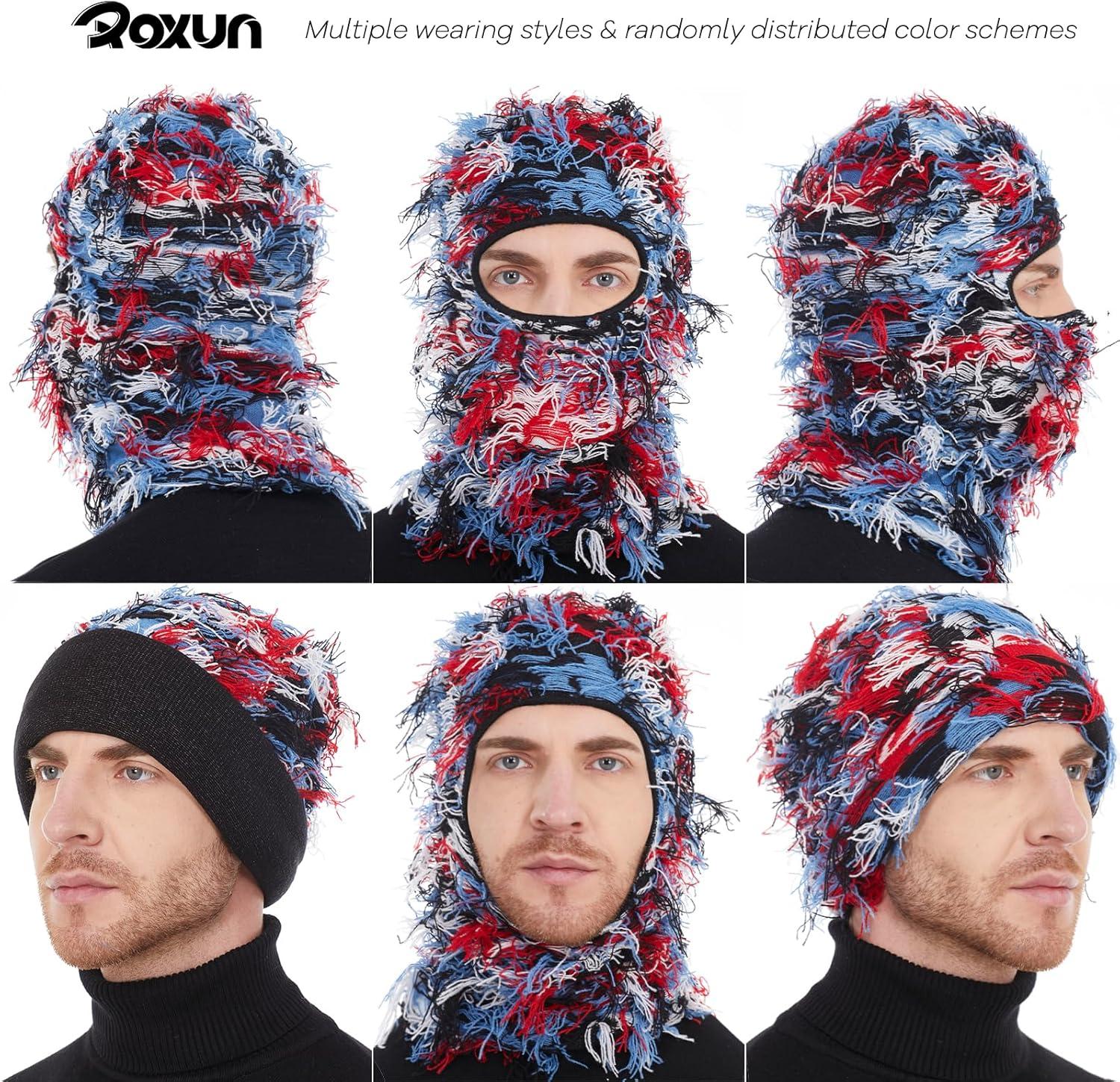 imageDistressed Ski Mask Balaclava Yeat Shiesty Fluffy Knitted Full Face Mask for MenWomenRed Blue