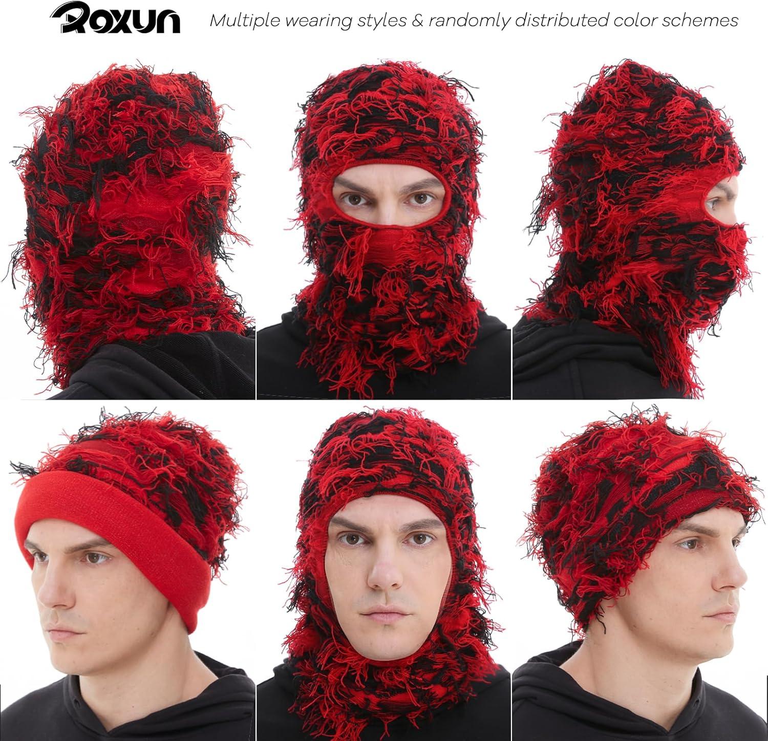 imageDistressed Ski Mask Balaclava Yeat Shiesty Fluffy Knitted Full Face Mask for MenWomenRed Mixed