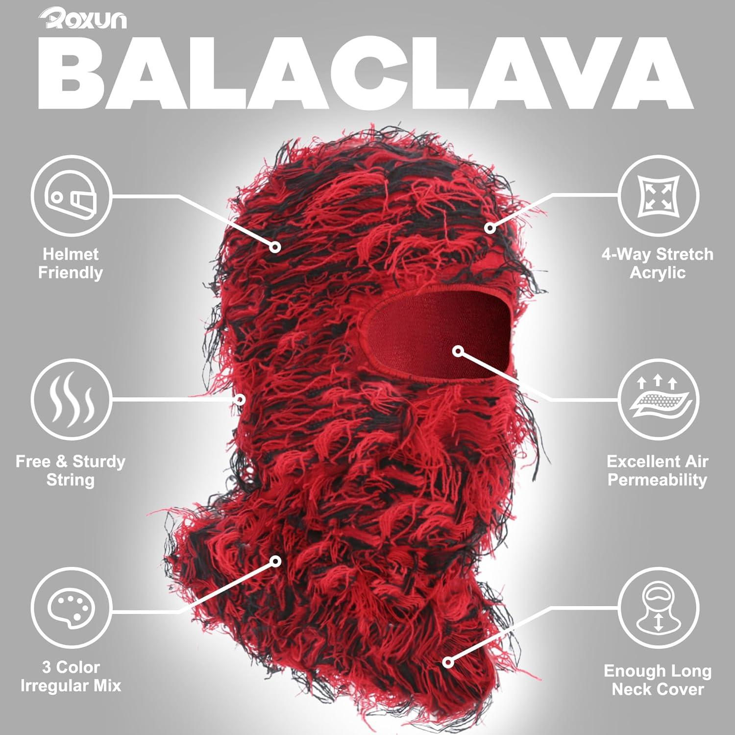 imageDistressed Ski Mask Balaclava Yeat Shiesty Fluffy Knitted Full Face Mask for MenWomenRed Mixed