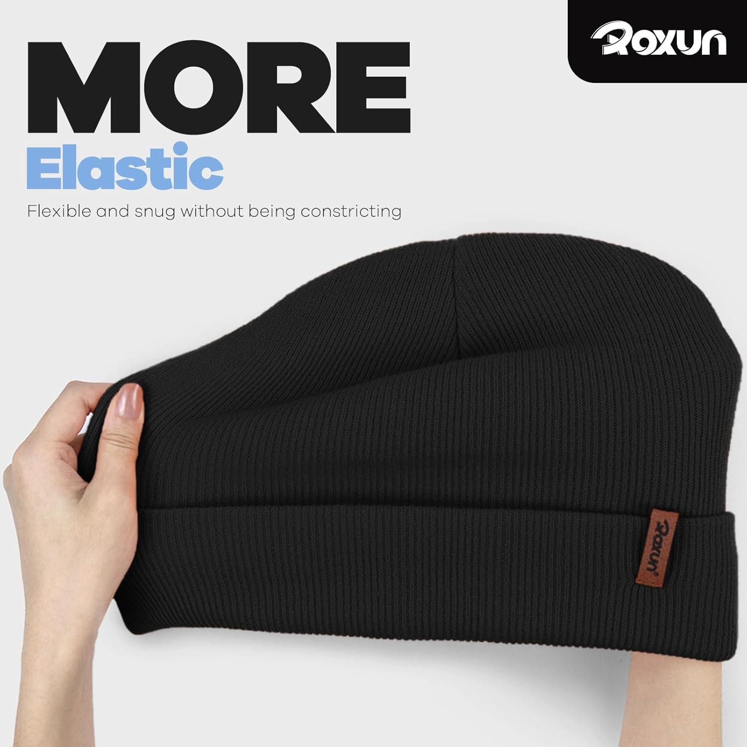 imageKnit Cuffed Beanie for MenWomen Soft Warm Winter Hat Unisex Stocking CapBlack