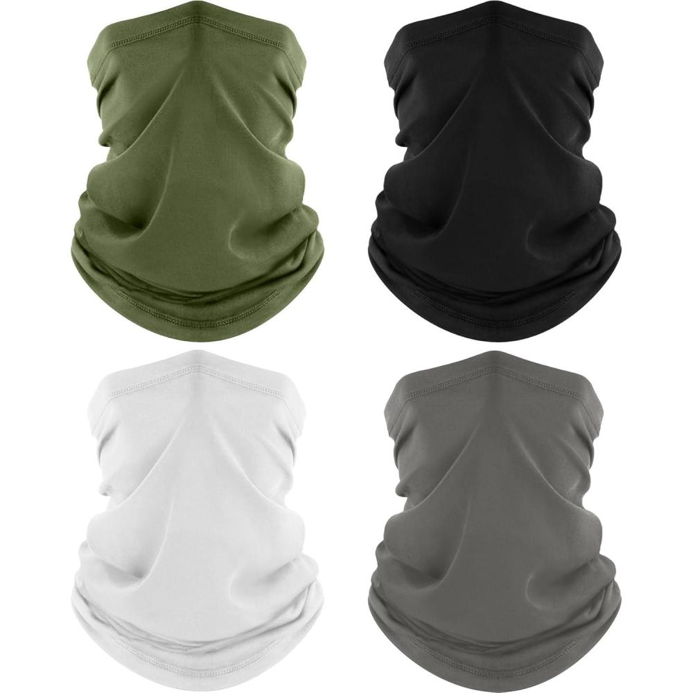 image4 Pack Neck Gaiter Cooling Breathable Face Mask UV Protection Scarf Hiking Bandana for MenWomenBlackgraywhitearmy Green