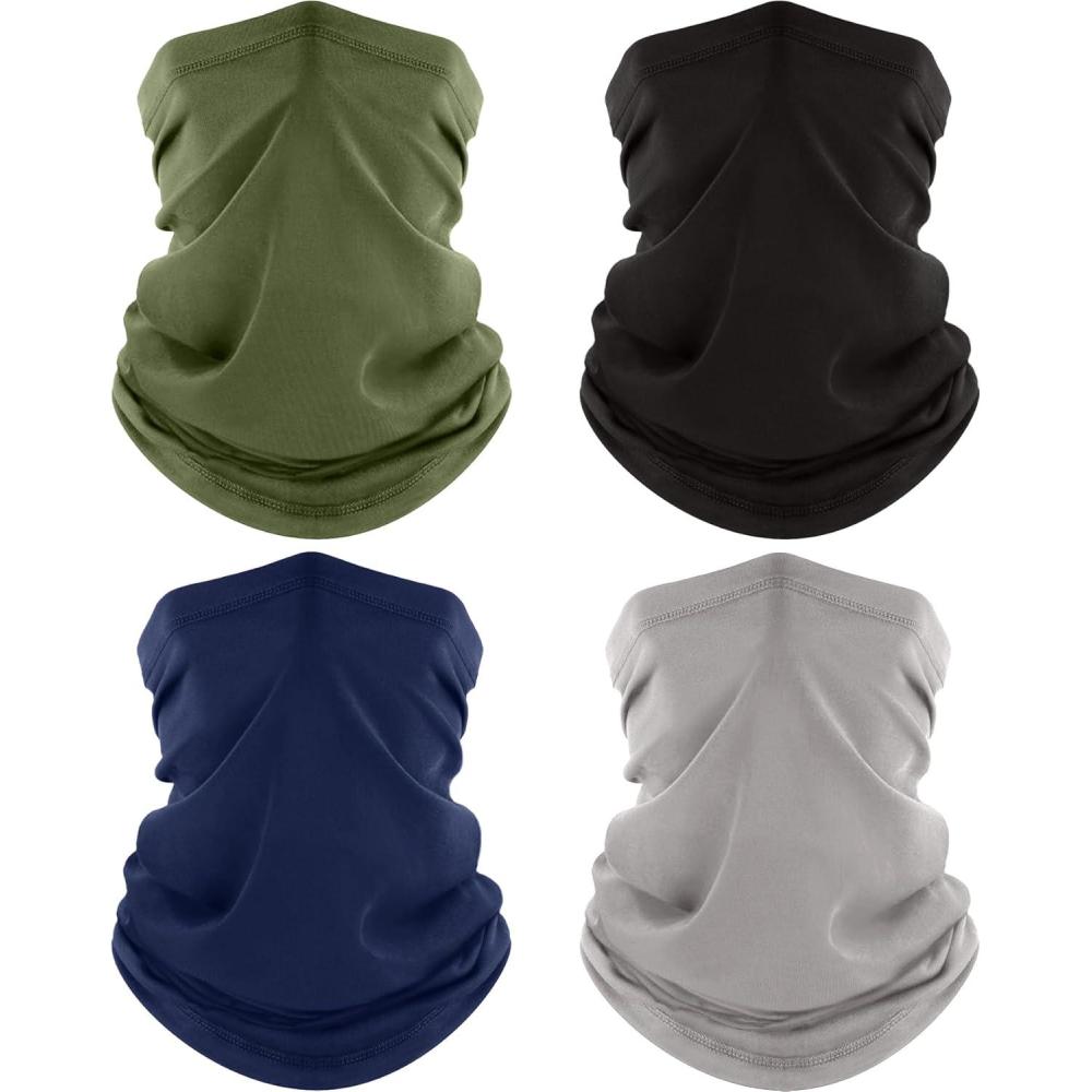 image4 Pack Neck Gaiter Cooling Breathable Face Mask UV Protection Scarf Hiking Bandana for MenWomenBlacklight Graynavyarmy Green
