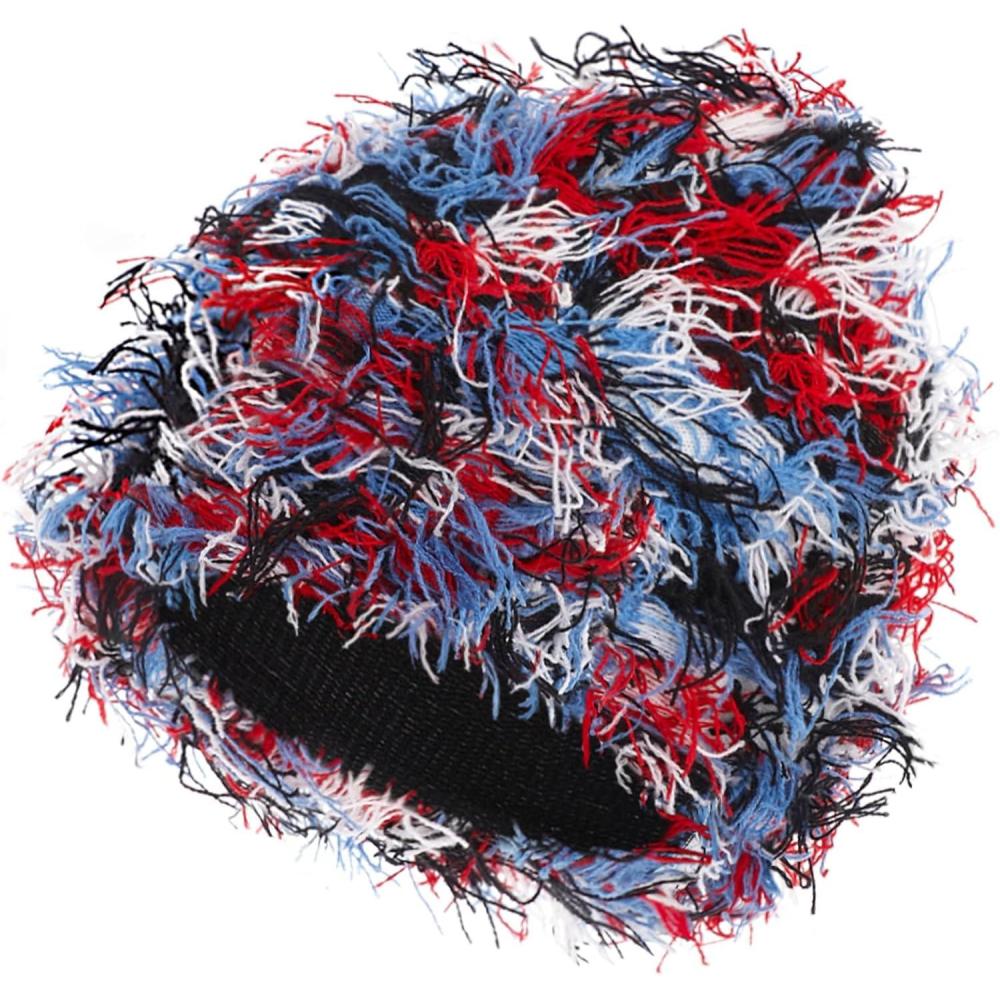 imageDistressed Beanie Fuzzy Shiesty Yeat Warm One Size for Men Women Winter Fashion Knit CapRed Blue Mixed