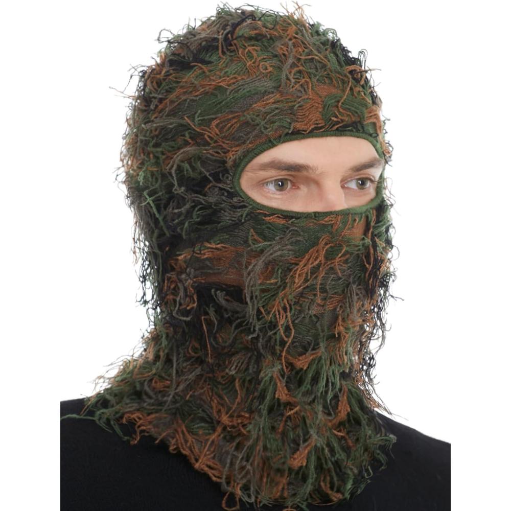 imageDistressed Ski Mask Balaclava Yeat Shiesty Fluffy Knitted Full Face Mask for MenWomenArmy Green Mixed
