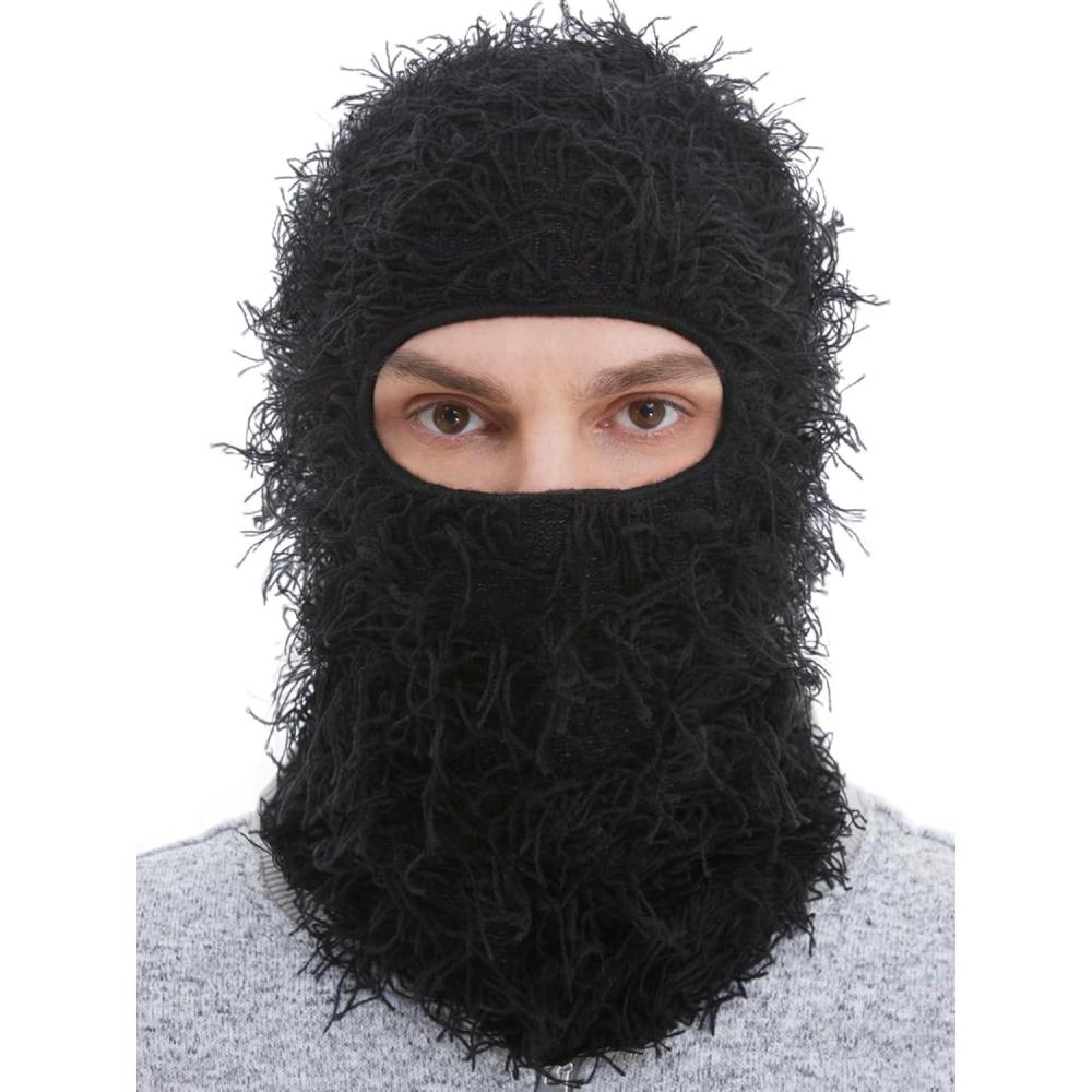 imageDistressed Ski Mask Balaclava Yeat Shiesty Fluffy Knitted Full Face Mask for MenWomenBlack