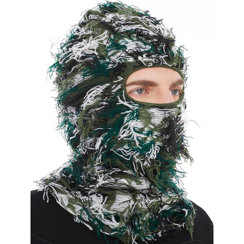 imageDistressed Ski Mask Balaclava Yeat Shiesty Fluffy Knitted Full Face Mask for MenWomenGreen Mixed