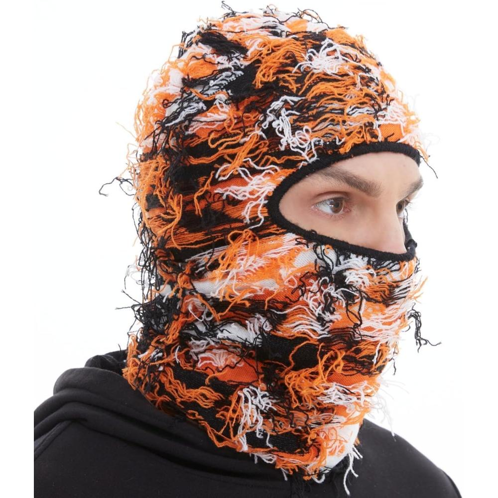 imageDistressed Ski Mask Balaclava Yeat Shiesty Fluffy Knitted Full Face Mask for MenWomenOrange Mixed