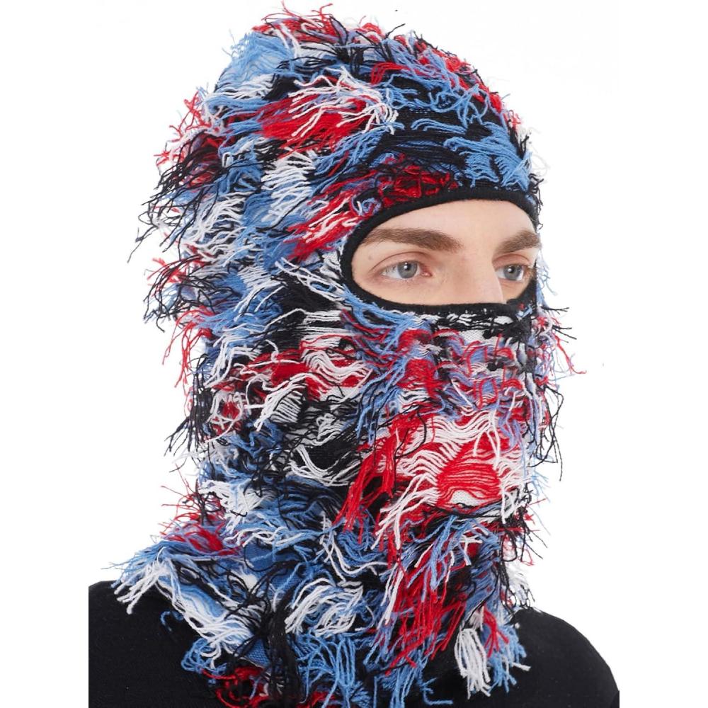 imageDistressed Ski Mask Balaclava Yeat Shiesty Fluffy Knitted Full Face Mask for MenWomenRed Blue