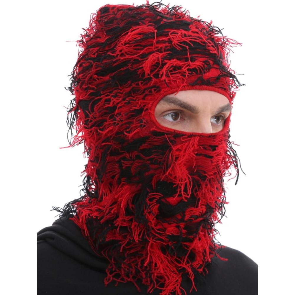 imageDistressed Ski Mask Balaclava Yeat Shiesty Fluffy Knitted Full Face Mask for MenWomenRed Mixed