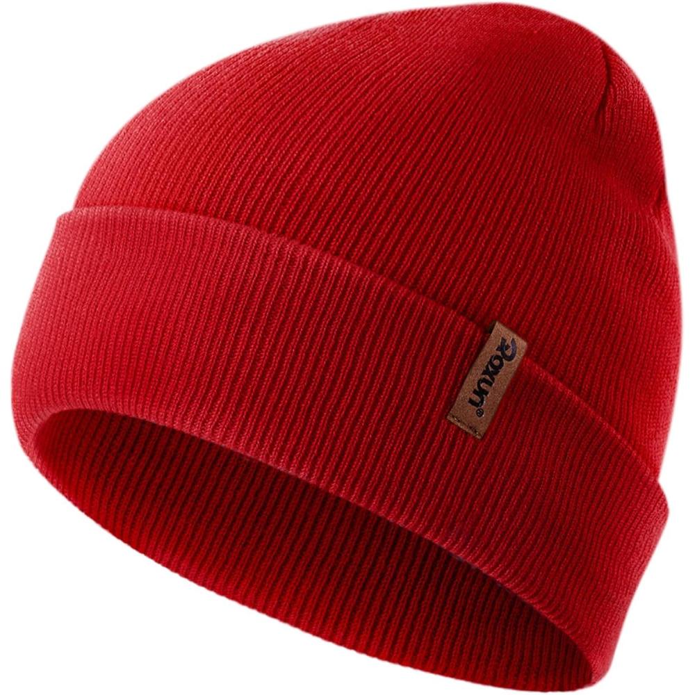 imageKnit Cuffed Beanie for MenWomen Soft Warm Winter Hat Unisex Stocking CapRed