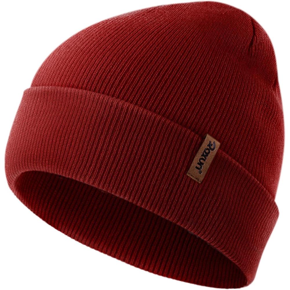 imageKnit Cuffed Beanie for MenWomen Soft Warm Winter Hat Unisex Stocking CapWine Red