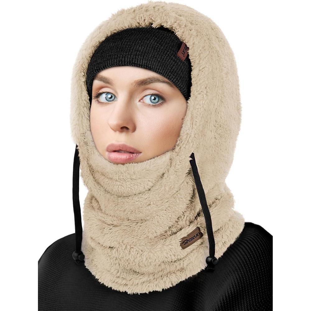imageSki Mask Fleece Balaclava Windproof Face Mask Winter Warm Neck Cover Helmet Hood for Men WomenBeige