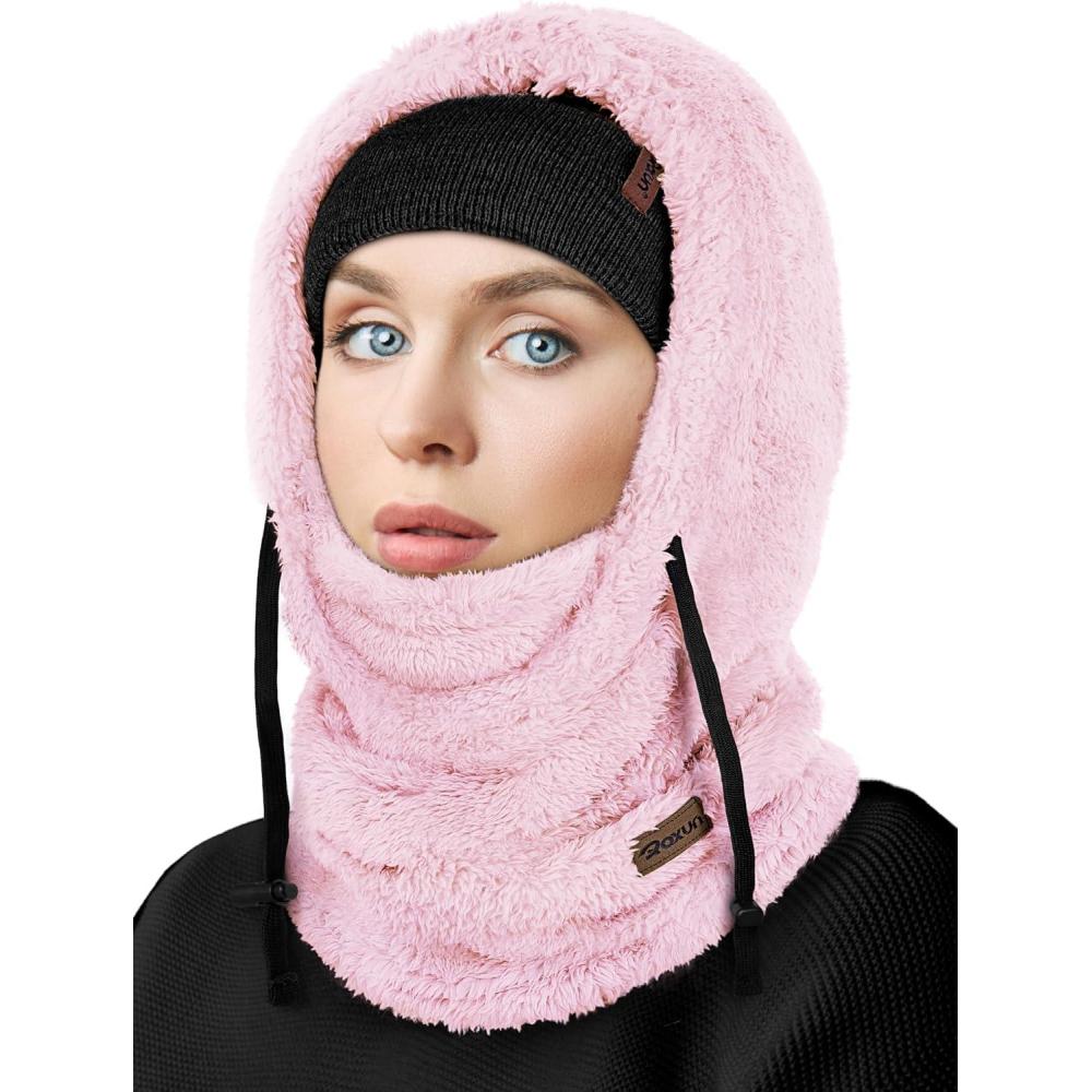 imageSki Mask Fleece Balaclava Windproof Face Mask Winter Warm Neck Cover Helmet Hood for Men WomenBlush Pink