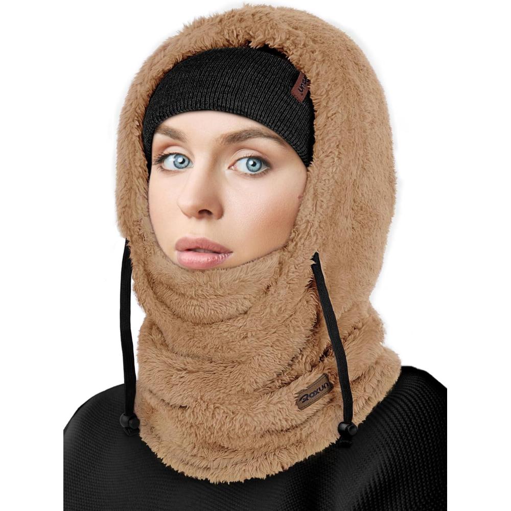 imageSki Mask Fleece Balaclava Windproof Face Mask Winter Warm Neck Cover Helmet Hood for Men WomenCamel